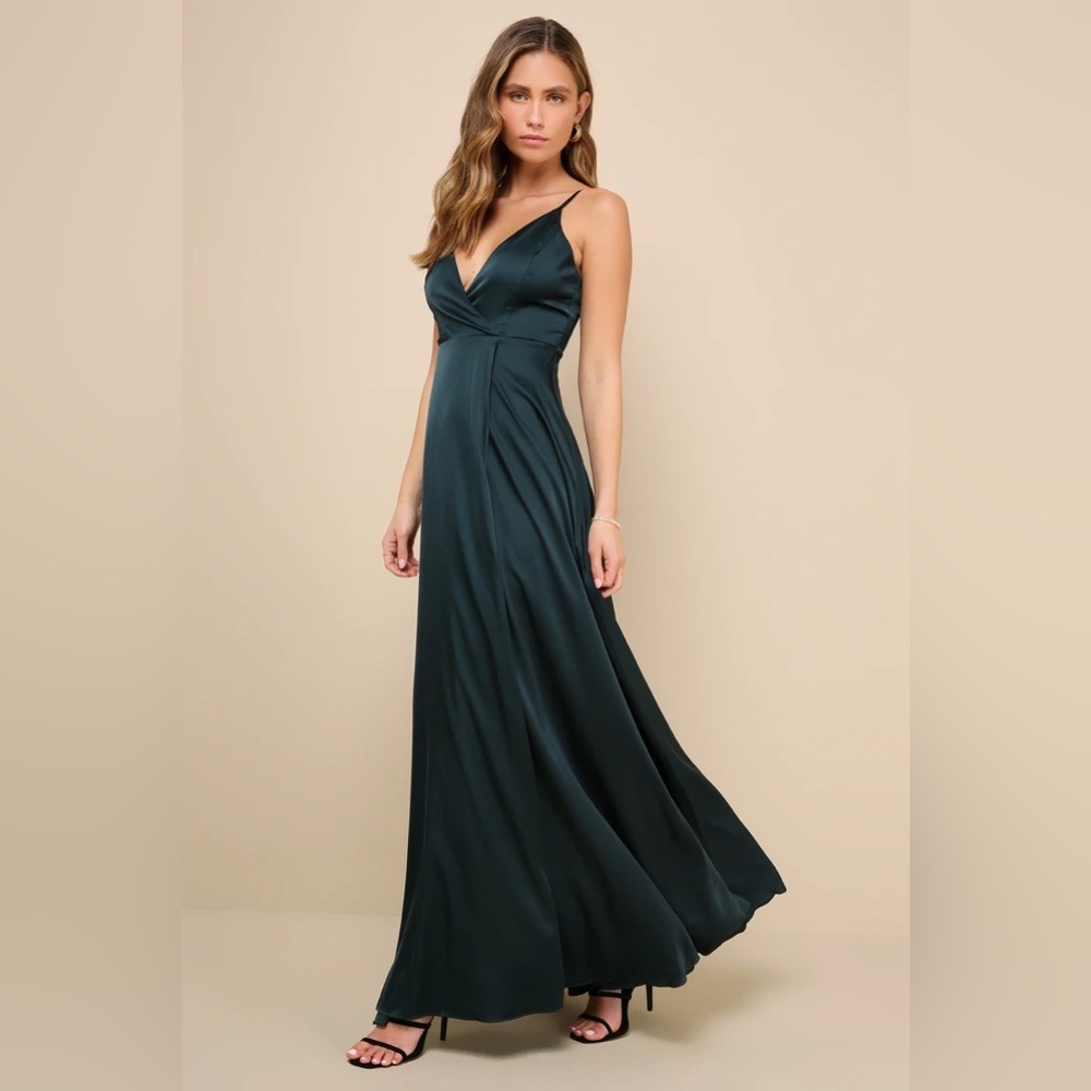 Lulus Emerald Green Satin Maxi Dress